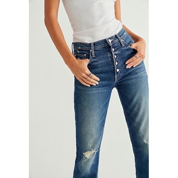 MOTHER SUPERIOR 90s High Rise Distressed Button Fly Ankle Crop Straight Jeans 26 - Picture 12 of 14